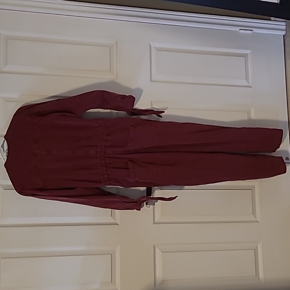 Zara 80's Denim Jumpsuit Burgundy - Picture 8 of 8